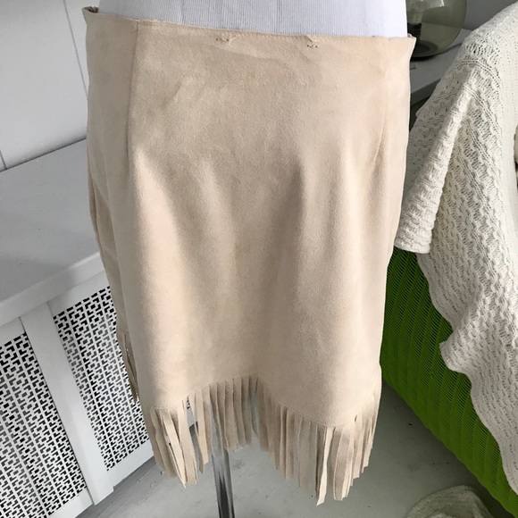 Vegan Suede Fringe Faux Wrap Skirt - Picture 3 of 6